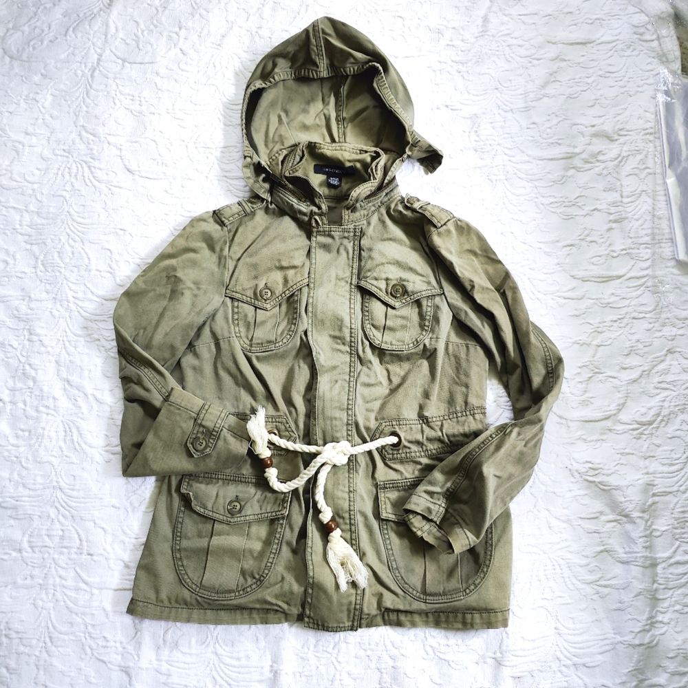 I ❤️ Ronson hooded khaki twill wind breaker jacket Medium